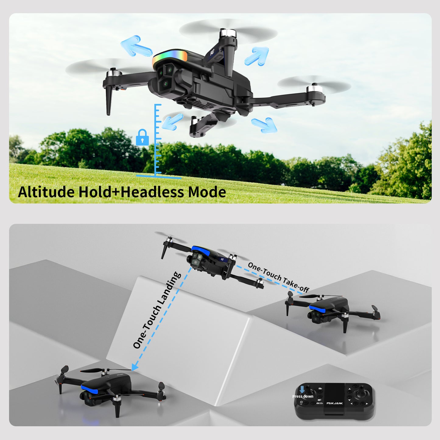 F417 Drone with Camera 1080P for Beginners and Adults,RGB LED Light 90°Electric Adjustable Lens,FPV Drone Mini RC Quadcopter with Live Video Camera,360° Flip,One Key Take Off/Land,Carry Case,Black