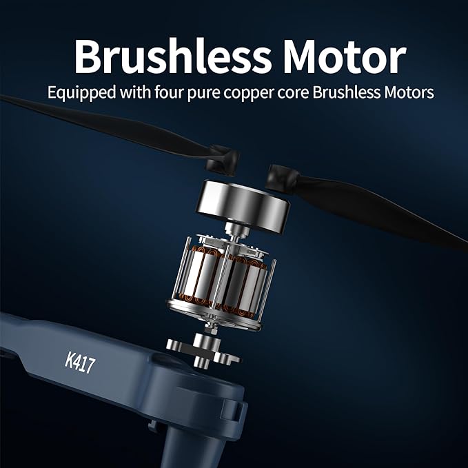 K417 Drohne mit Dual Kamera 1080p,LED Blau Lampe Bürstenlosem Drone mit 5GHz WIFI für Anfänger,FPV Drones Kopflos Modus,3D Flip,Höhenhaltung,Spielzeug und Geschenke,Modulare Batterie mit Langzeitflug