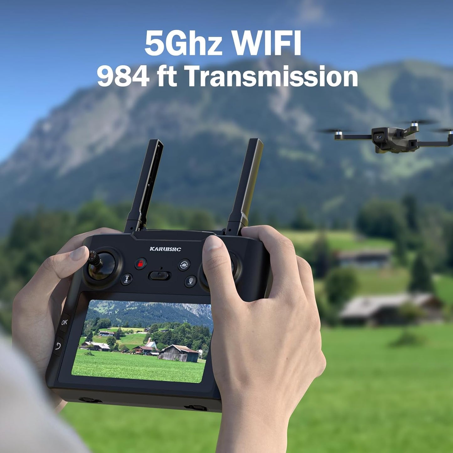 K600 GPS Drone with Camera, 4.5 Inch LCD Screen RC, 32G SD Card with Professional GPS Drone, FPV Drone with Auto Return Follow Me, Long range for Modular battery, Handbag under 250g