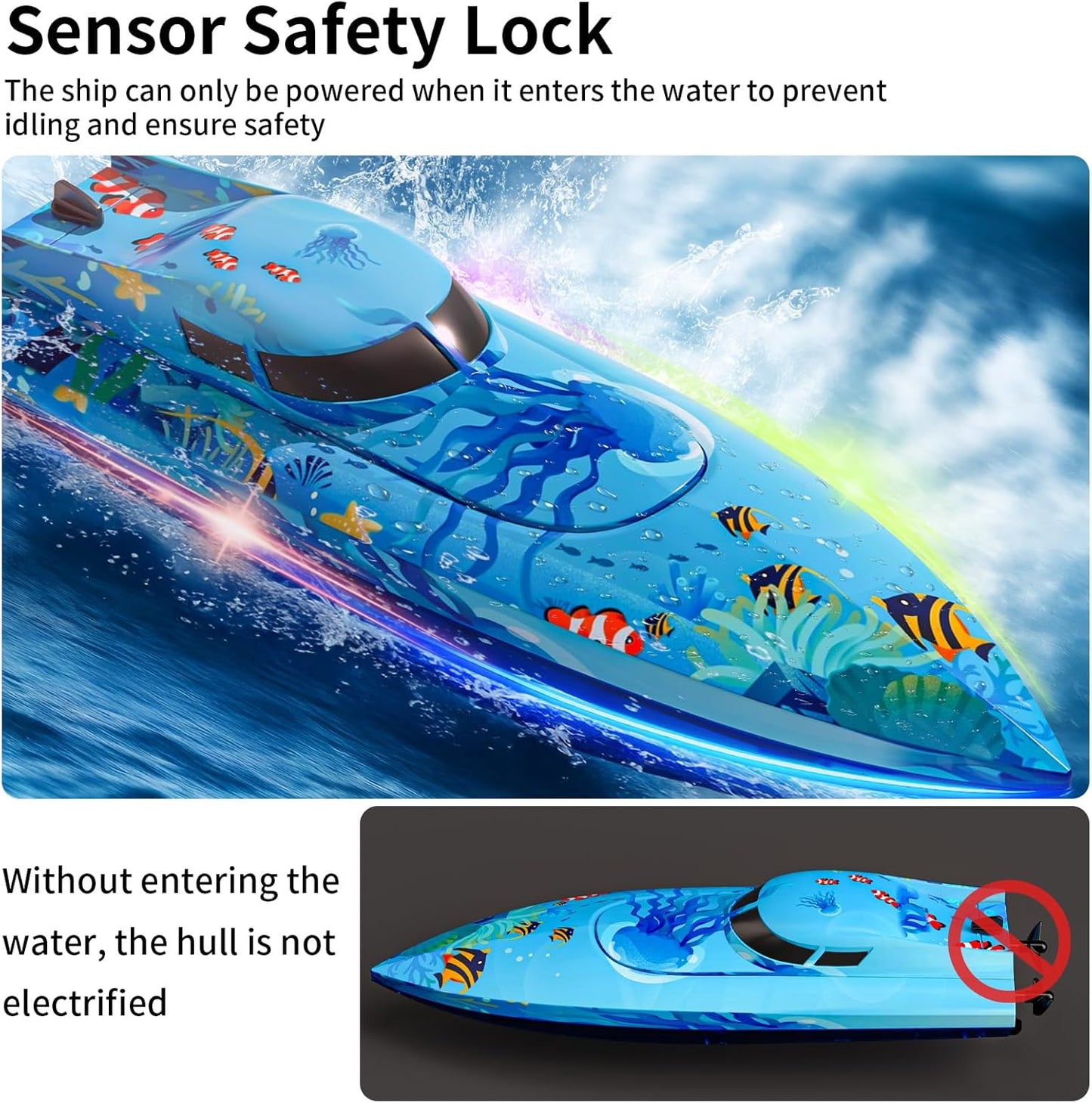 Remote Control Boat with LED Lights,Electric RC Boat Toy,Full Waterproof Pool Toys,Water Function Low Battery Alert Rechargeable Battery 2.4GHz Remote Control