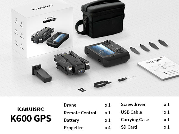 K600 GPS Drone with Camera, 4.5 Inch LCD Screen RC, 32G SD Card with Professional GPS Drone, FPV Drone with Auto Return Follow Me, Long range for Modular battery, Handbag under 250g