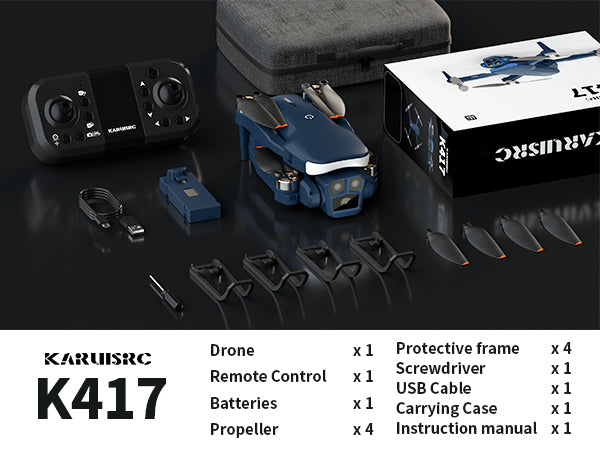 K417 Drohne mit Dual Kamera 1080p,LED Blau Lampe Bürstenlosem Drone mit 5GHz WIFI für Anfänger,FPV Drones Kopflos Modus,3D Flip,Höhenhaltung,Spielzeug und Geschenke,Modulare Batterie mit Langzeitflug