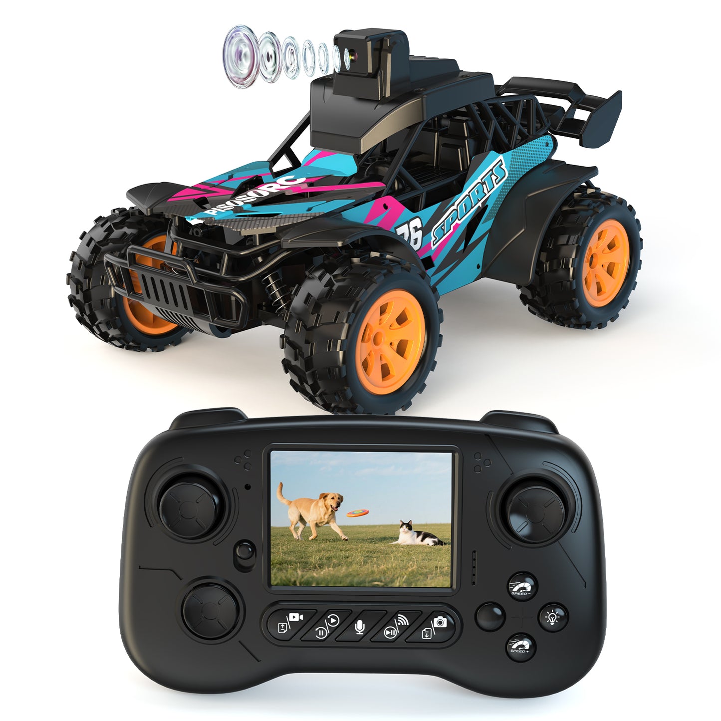 RC Truck with Camera, 2.4GHz Remote Control Car with 2.4" LCD Screen & 60° Adjustable Camera, Live Video, APP/Remote Control, 2 Speeds, Rechargeable Off-Road RC Vehicles, Gift for Adults and Kids