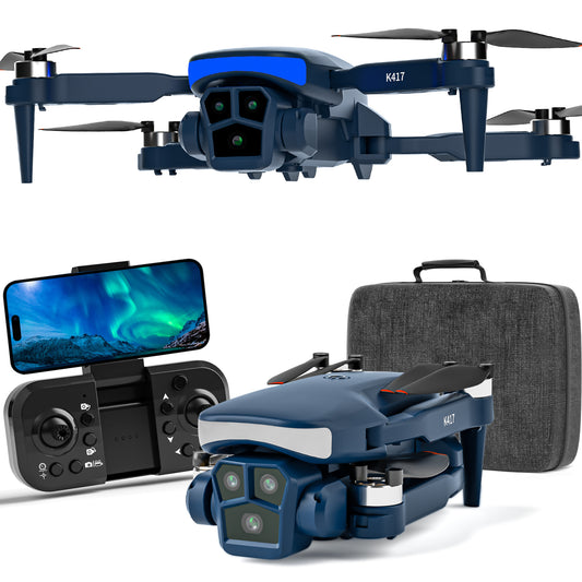K417 Drohne mit Dual Kamera 1080p,LED Blau Lampe Bürstenlosem Drone mit 5GHz WIFI für Anfänger,FPV Drones Kopflos Modus,3D Flip,Höhenhaltung,Spielzeug und Geschenke,Modulare Batterie mit Langzeitflug