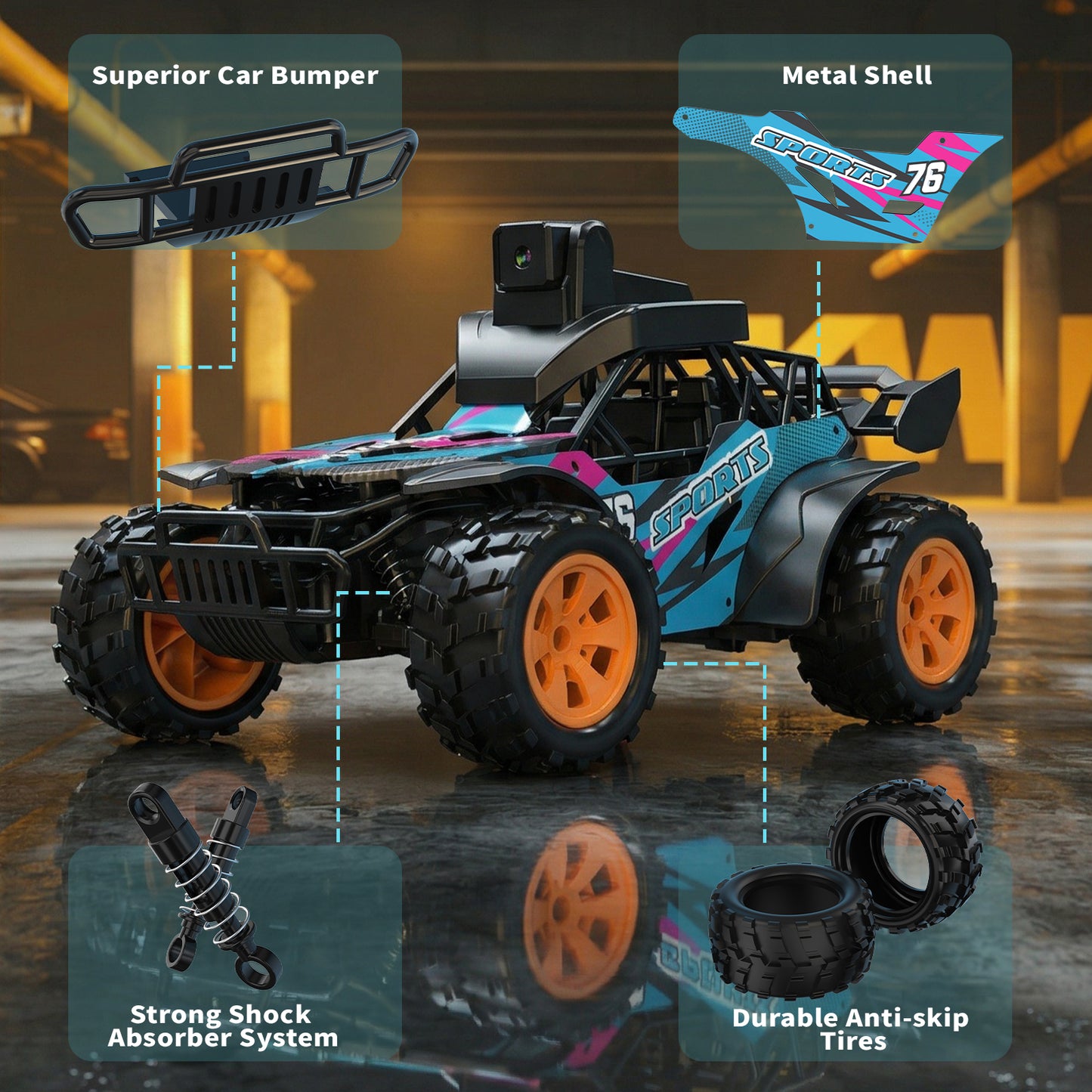 RC Truck with Camera, 2.4GHz Remote Control Car with 2.4" LCD Screen & 60° Adjustable Camera, Live Video, APP/Remote Control, 2 Speeds, Rechargeable Off-Road RC Vehicles, Gift for Adults and Kids