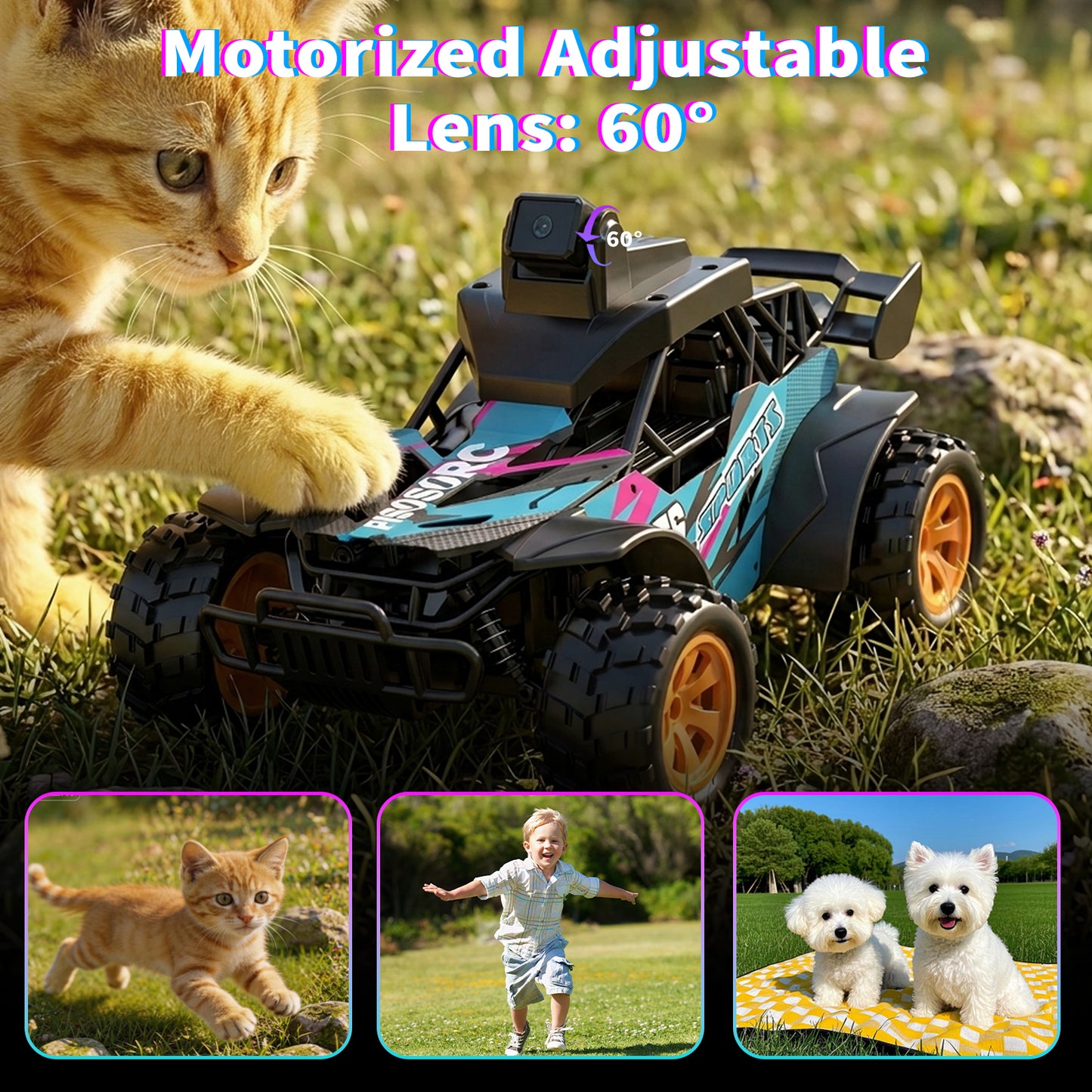 RC Truck with Camera, 2.4GHz Remote Control Car with 2.4" LCD Screen & 60° Adjustable Camera, Live Video, APP/Remote Control, 2 Speeds, Rechargeable Off-Road RC Vehicles, Gift for Adults and Kids