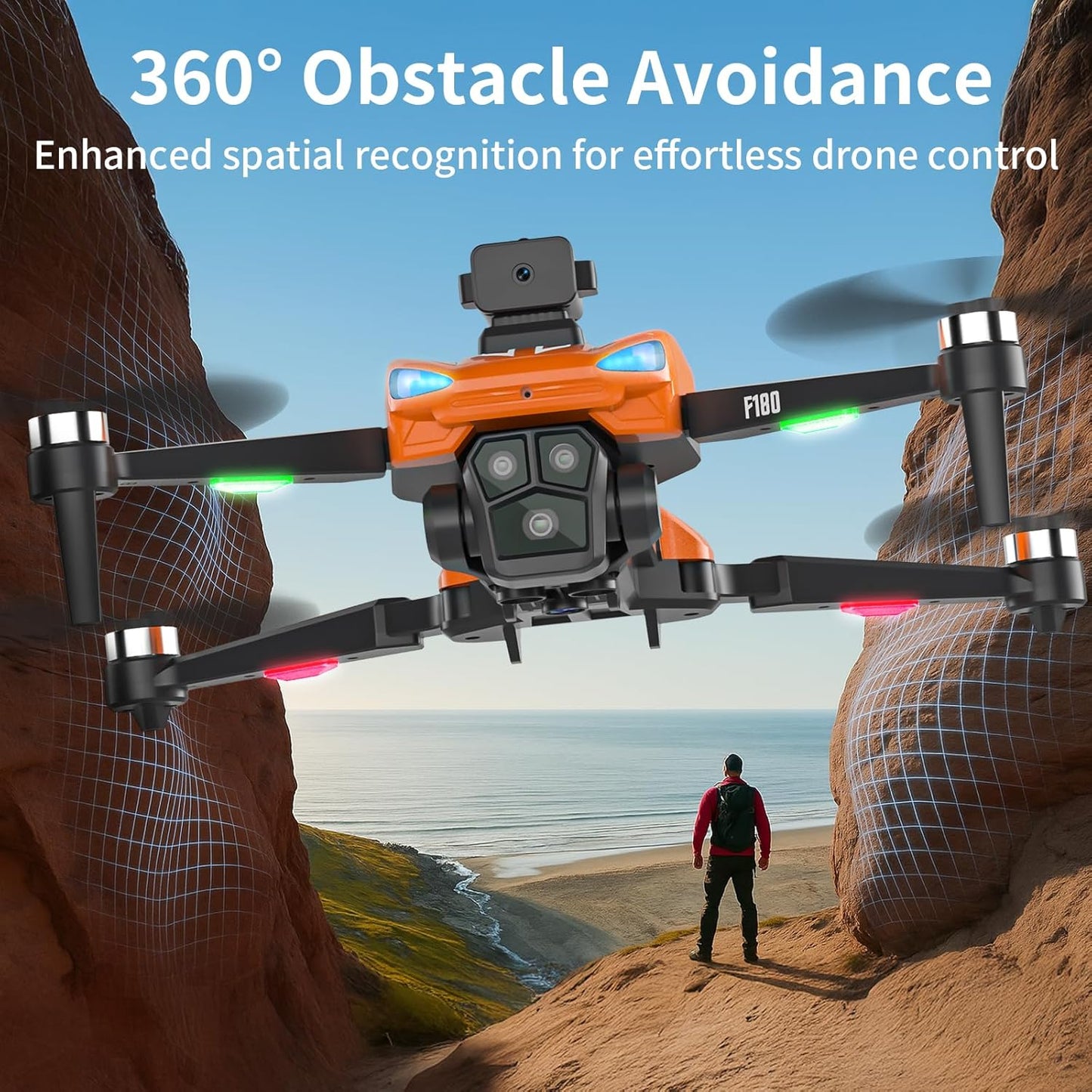 F180 GPS Drone with 4.5" LCD RC Screen, Auto Return, Auto Obstacle Avoidance, SD Card, Follow Me, Under 249g