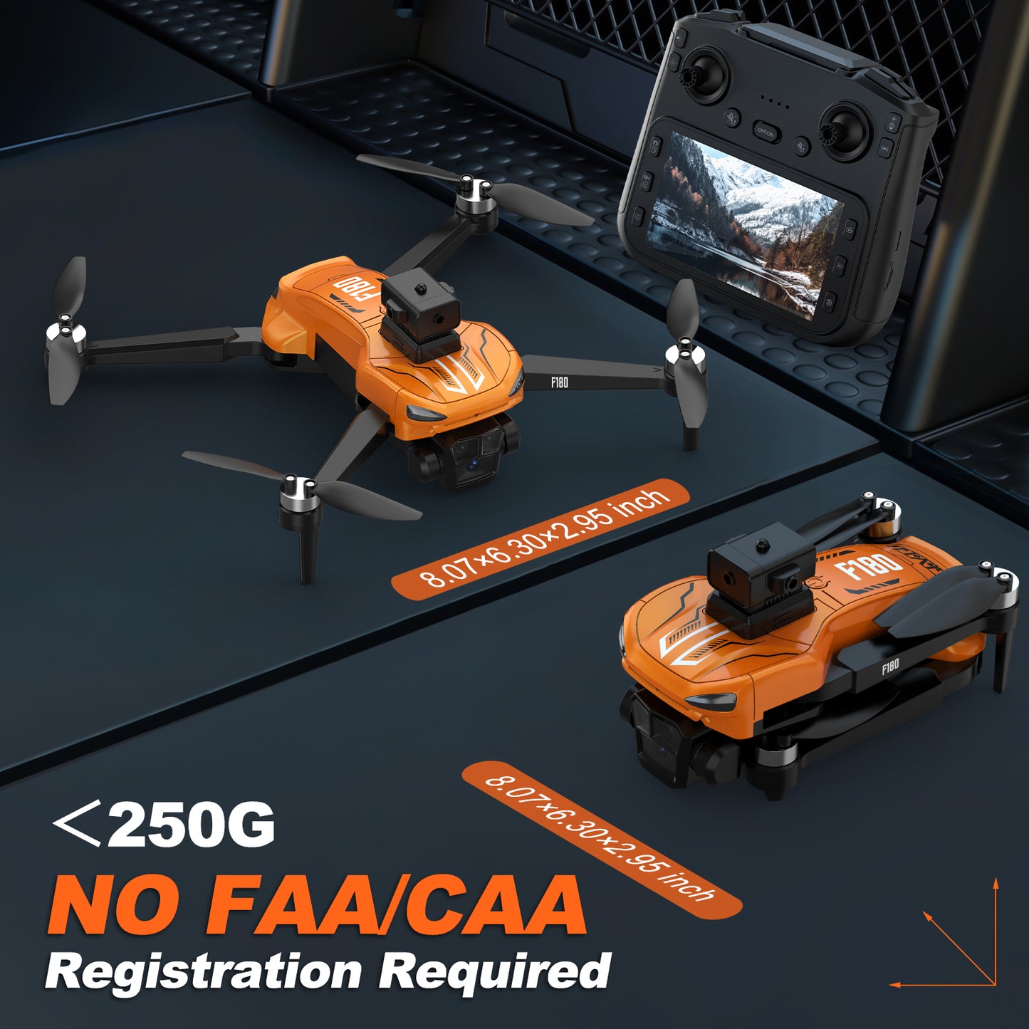 F180 GPS Drone with 4.5" LCD RC Screen, Auto Return, Auto Obstacle Avoidance, SD Card, Follow Me, Under 249g